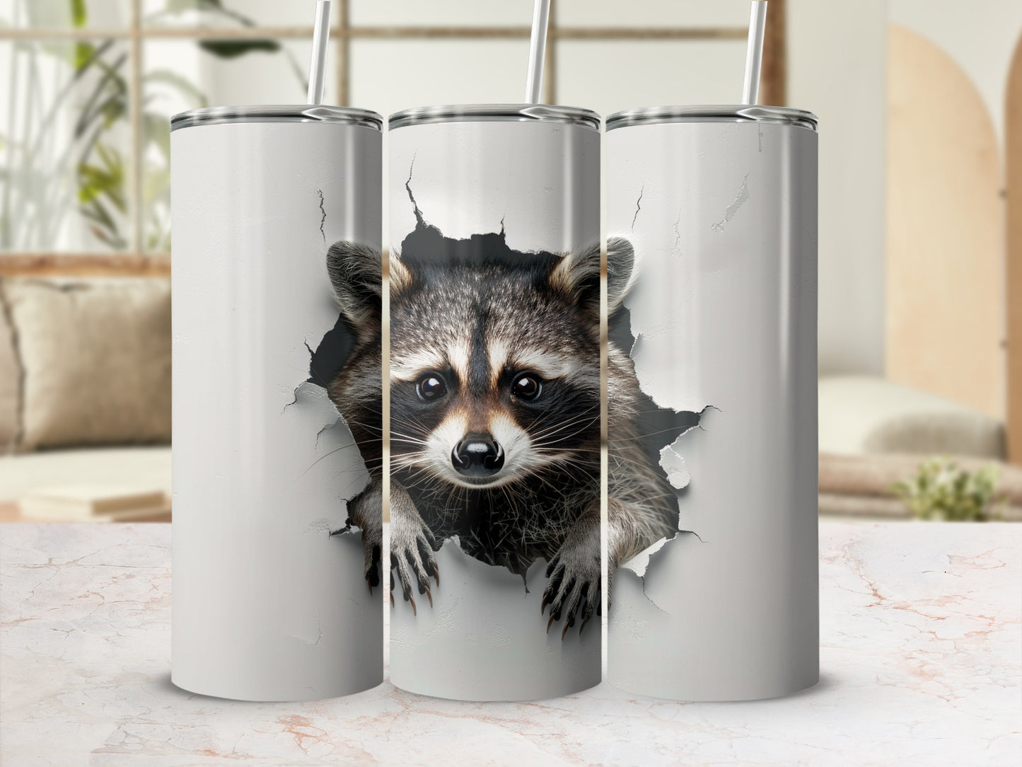 Raccoon face cracked design tumbler product type