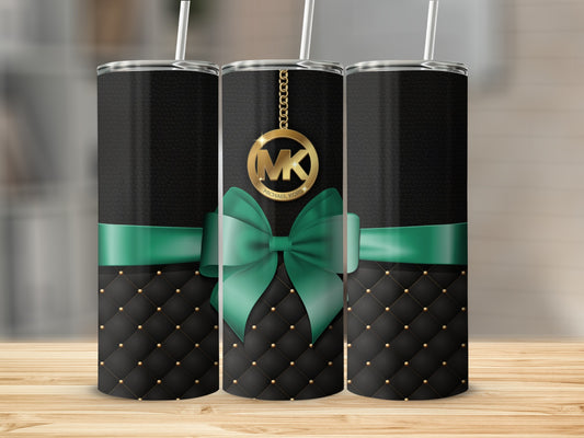 Stylish Black and Green Tumbler with Ribbon Design