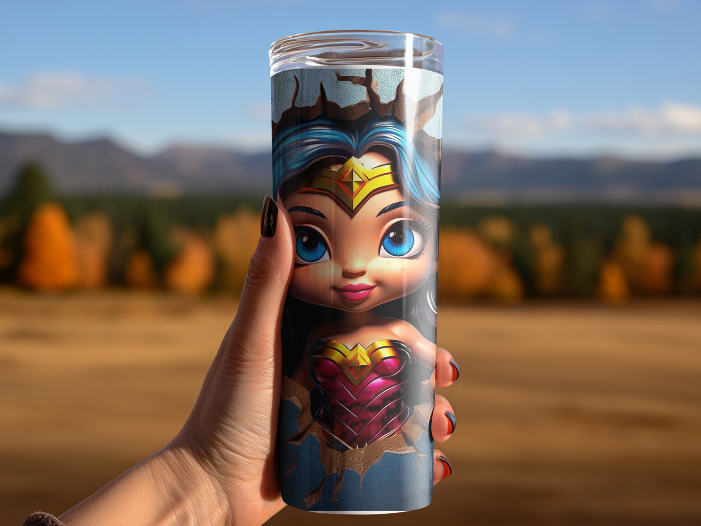 Cute Cartoon Hero Mountain Background Tumbler