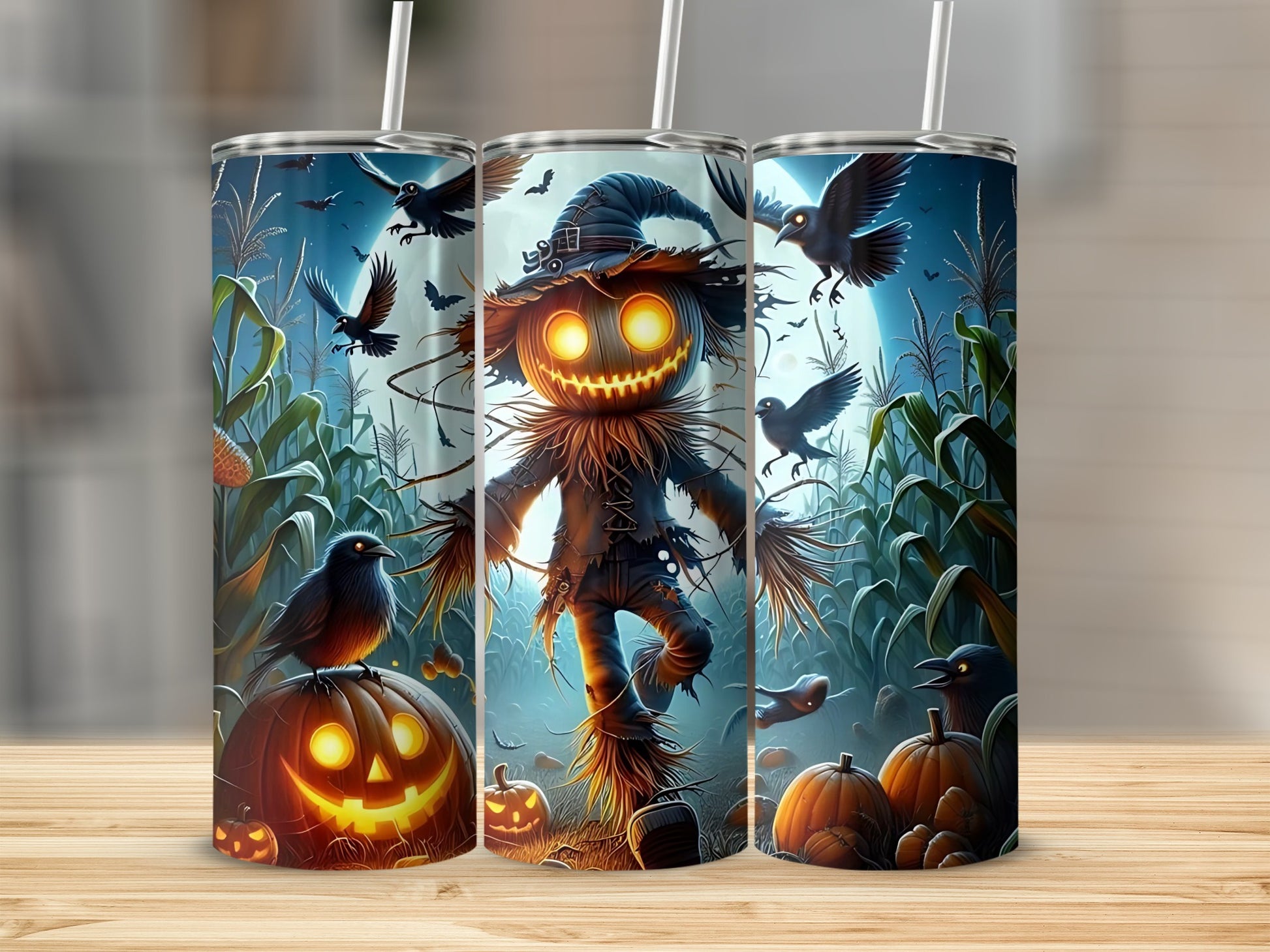 Spooky Scarecrow and Pumpkin Halloween Tumbler Cup