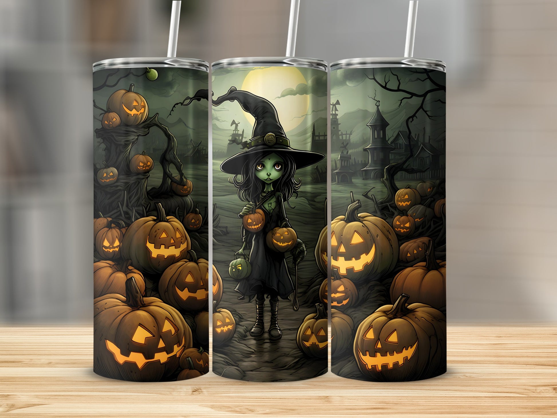 Spooky Witch and Pumpkin Halloween-themed tumbler