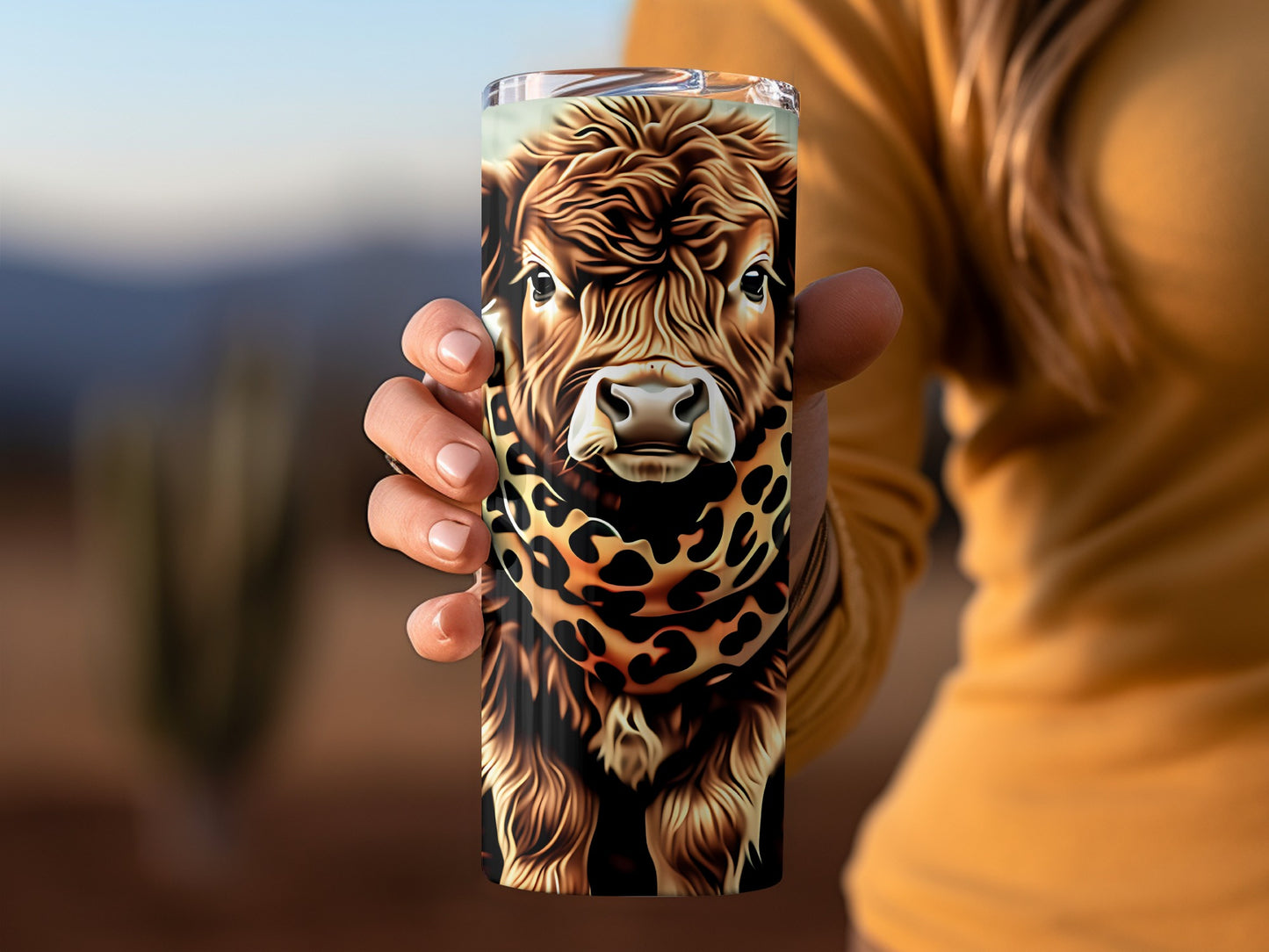 Highland Cow with Leopard Print Scarf Tumbler
