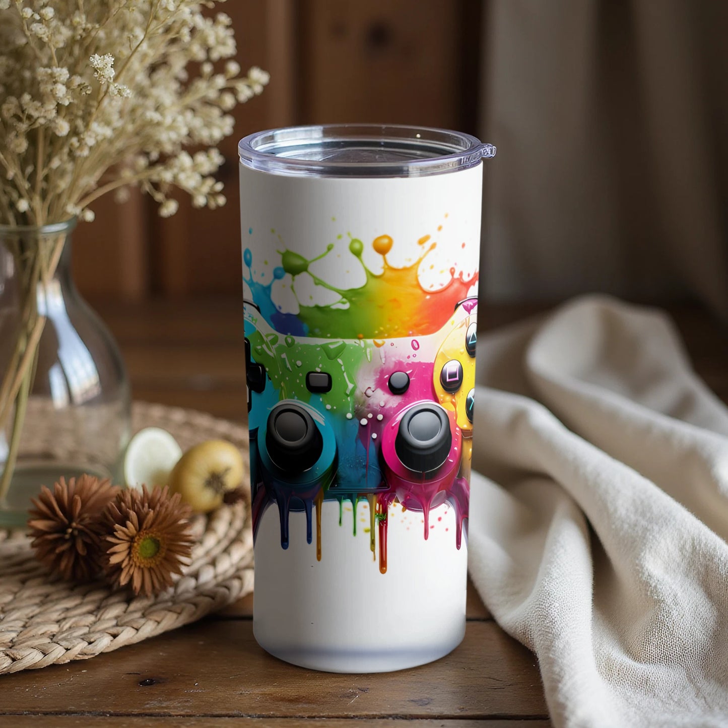 Vivid Splash Art Tumbler with Colorful Paint Design