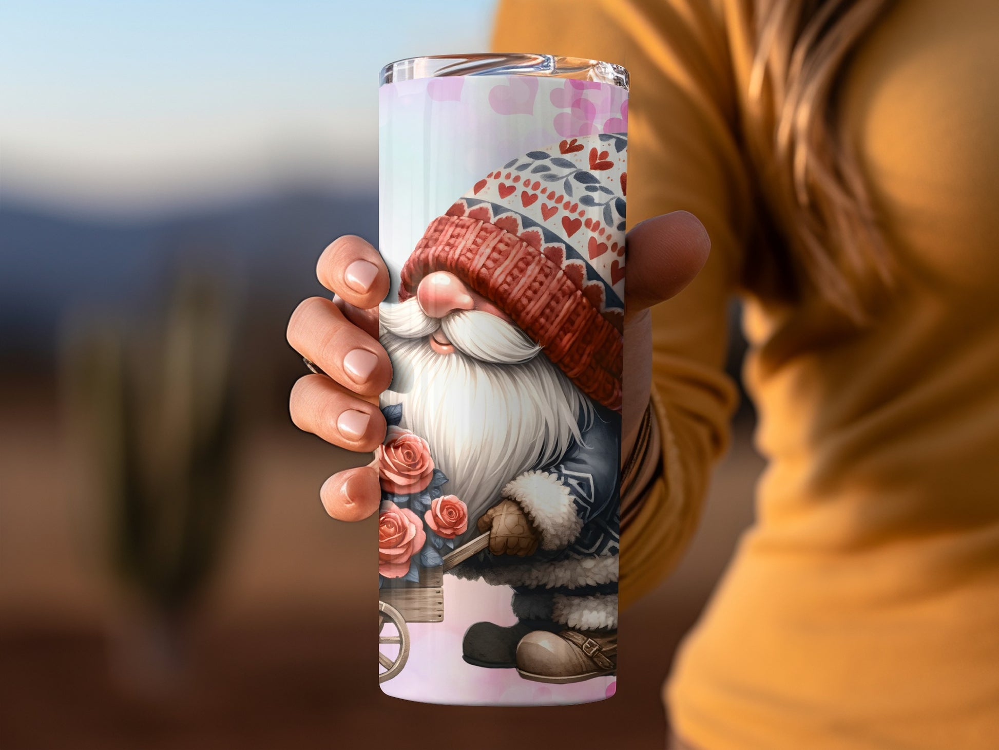 Adorable Gnome with Heart Pattern Tumbler Cup Product