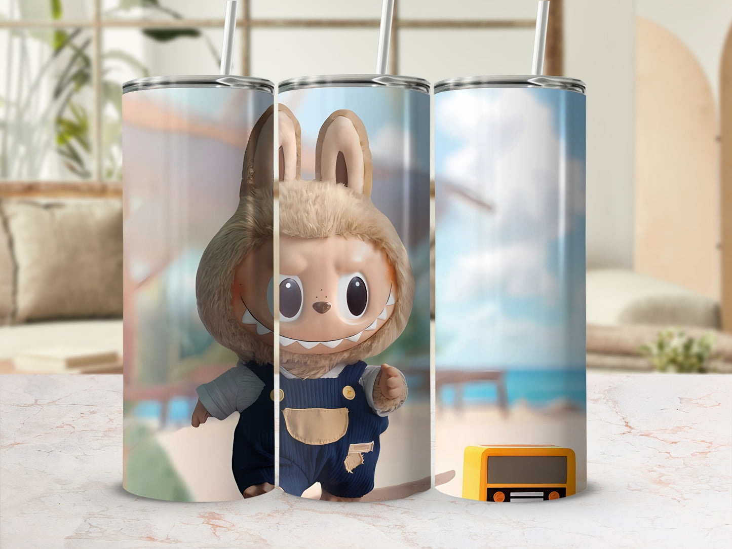 Cute Bunny Cartoon Character with Radio Tumbler