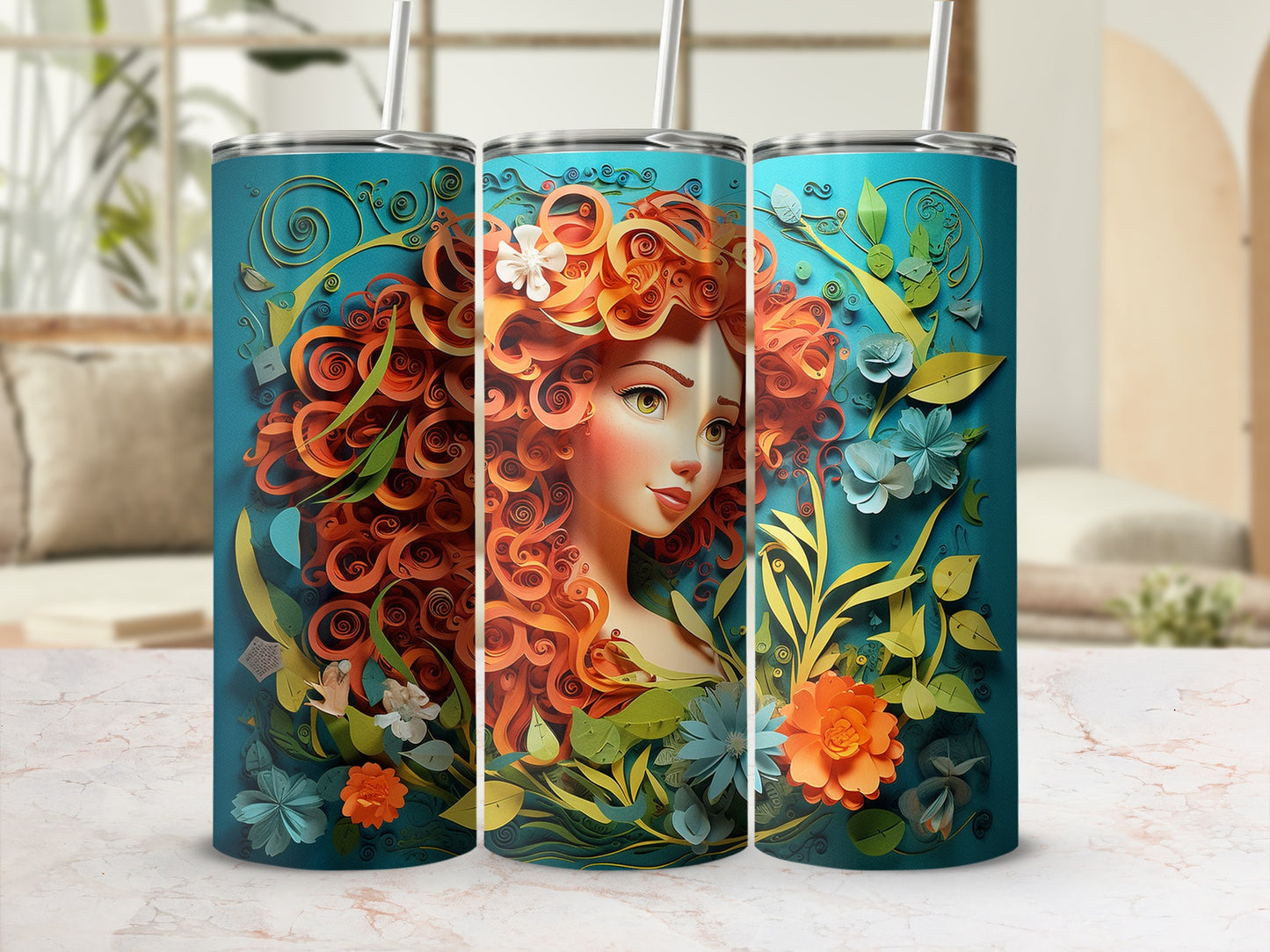 Whimsical Redhead with Floral Accents Tumbler
