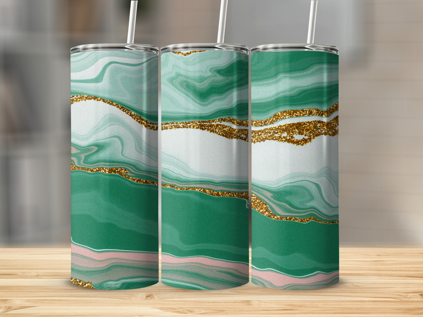 Elegant Green Marbled Design Insulated Tumbler