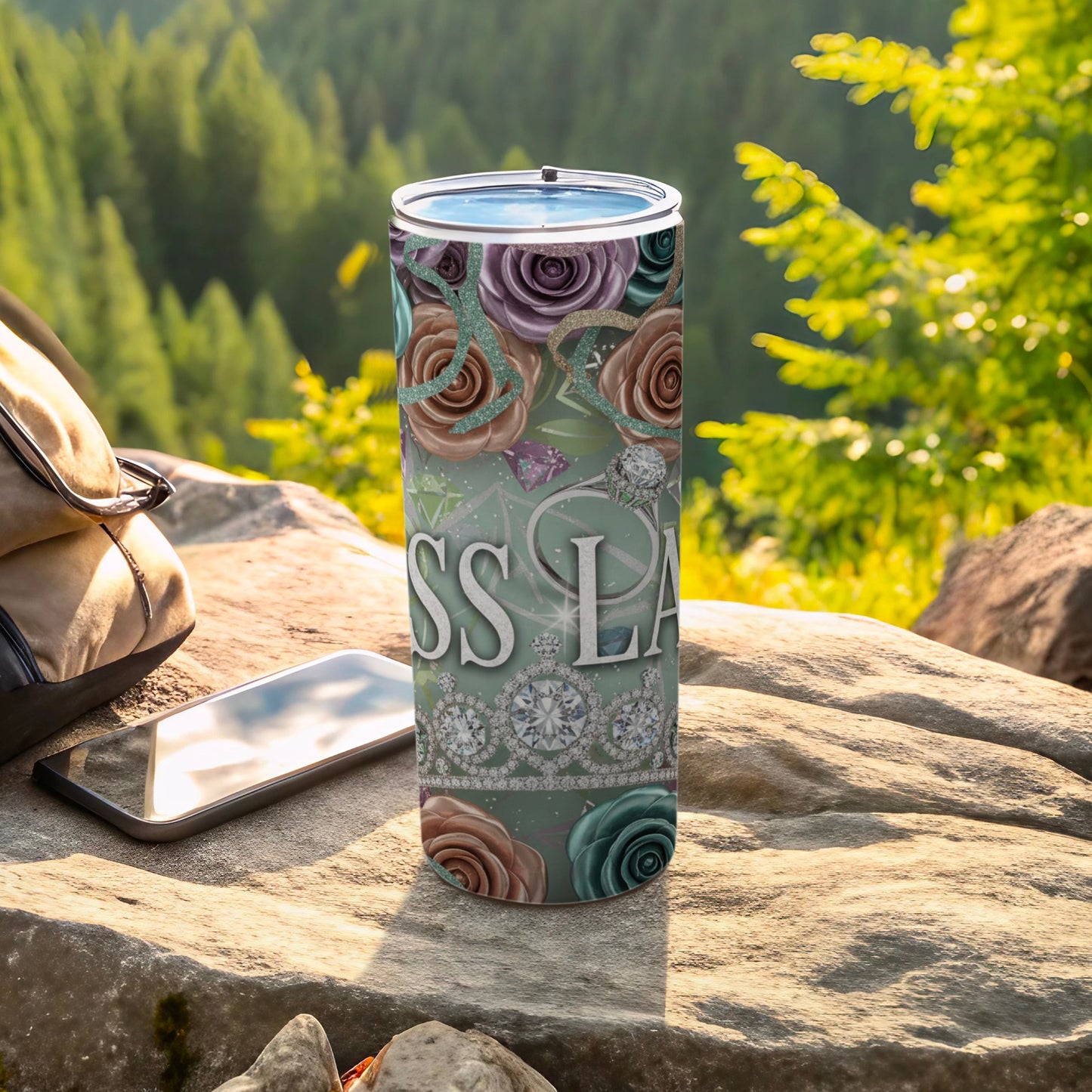Floral and Jewel Design Insulated Travel Tumbler