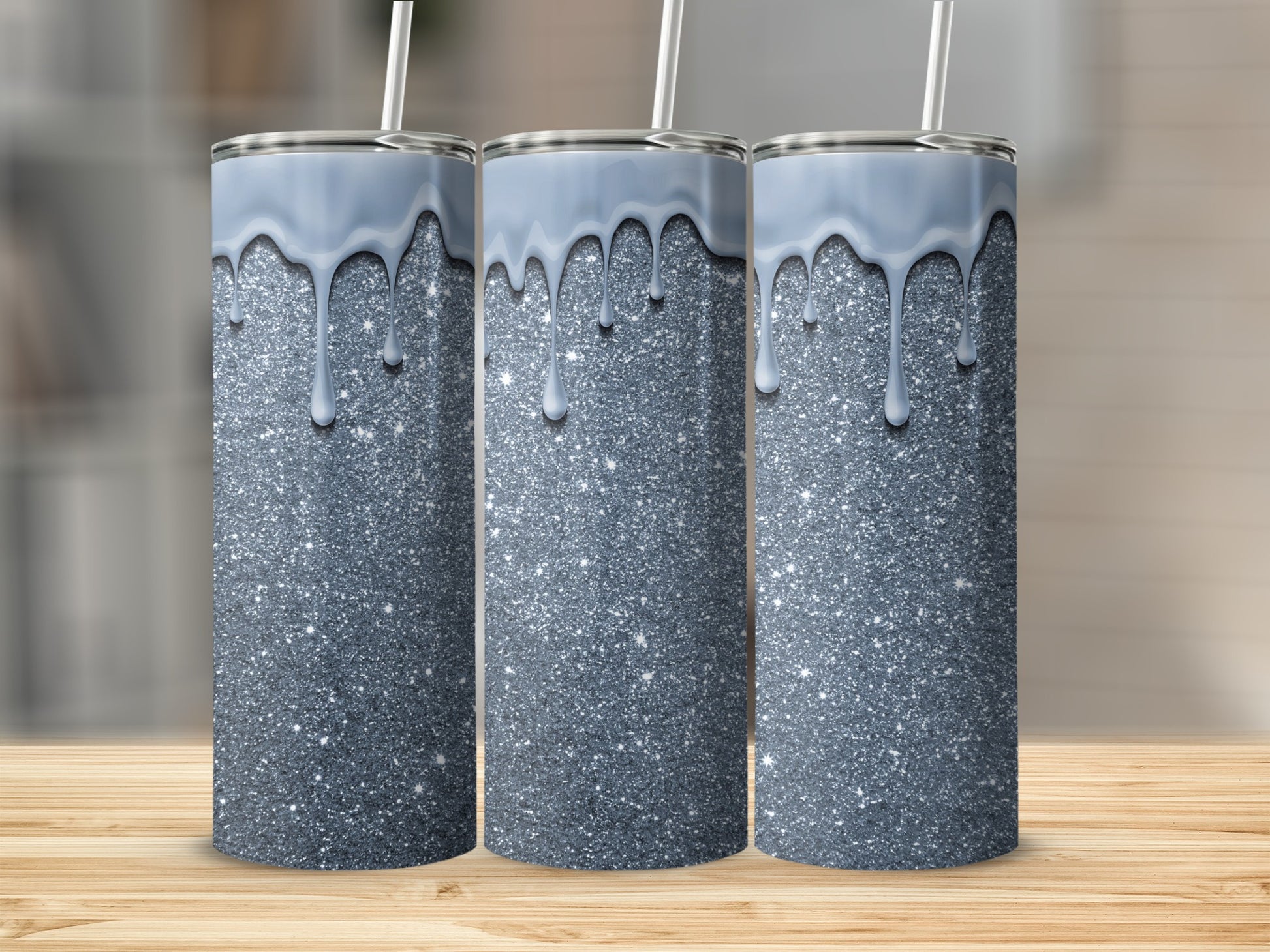 Glittery Dripping Tumbler with Swirl Straw Design