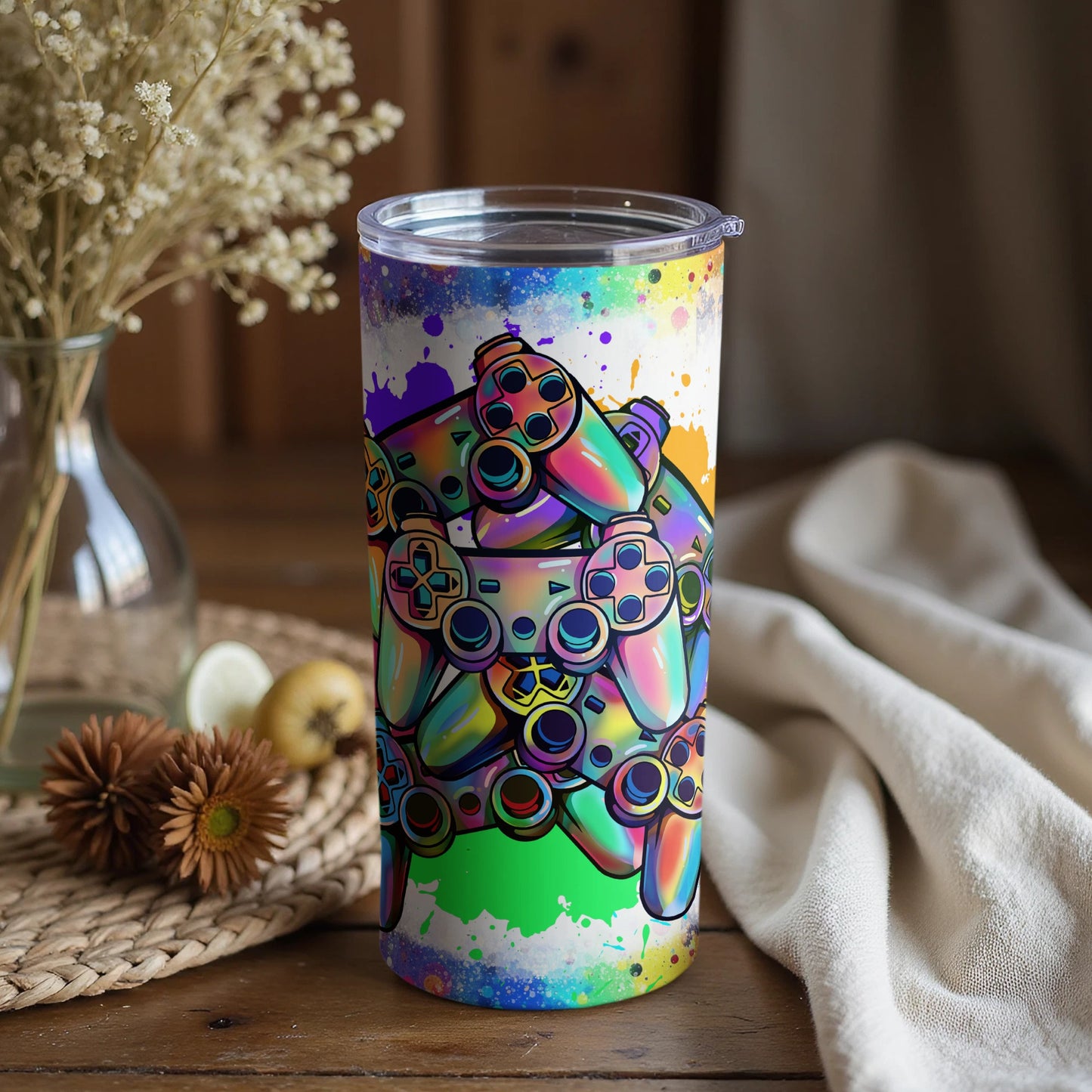 Colorful Gaming Controller Art Insulated Tumbler