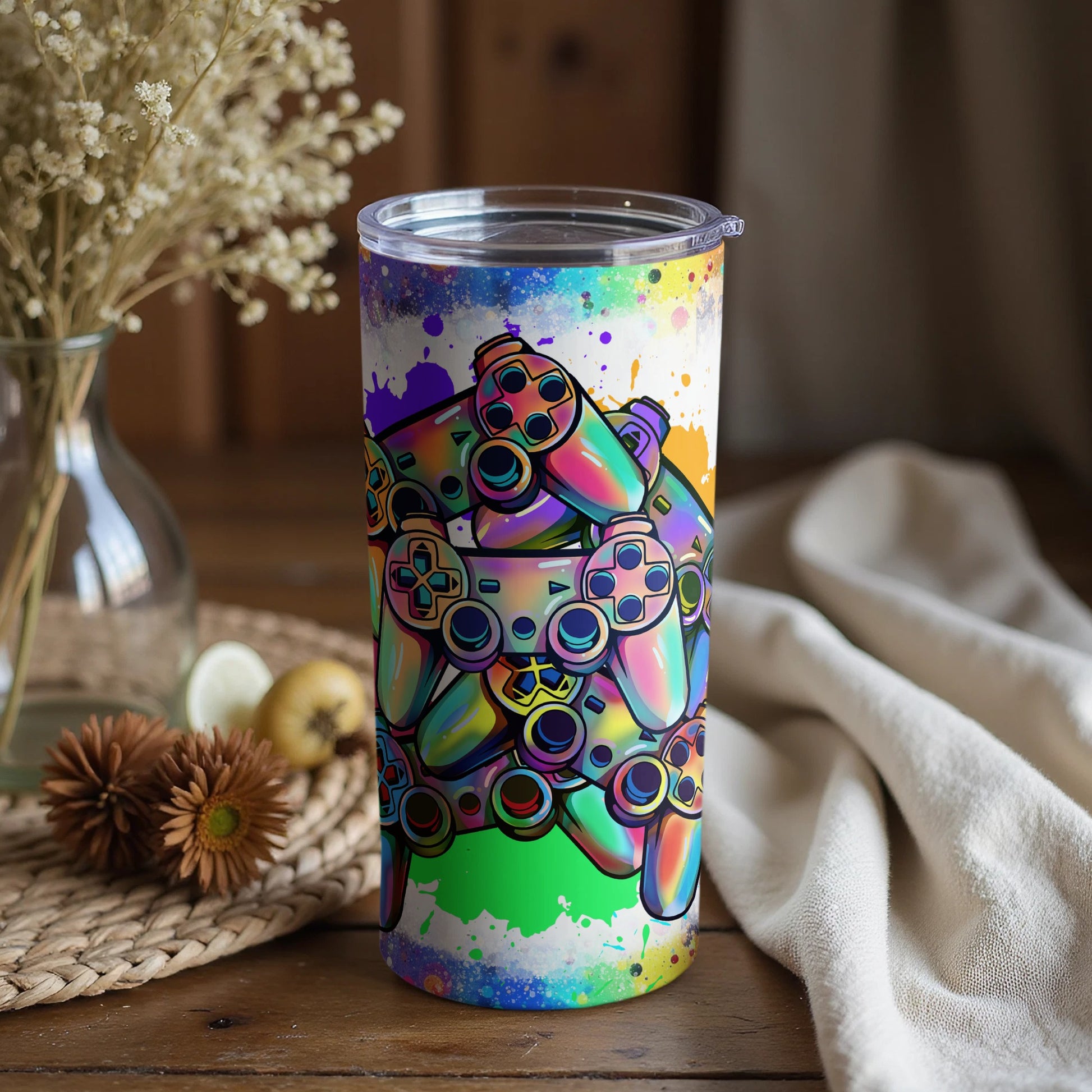 Colorful Gaming Controller Art Insulated Tumbler
