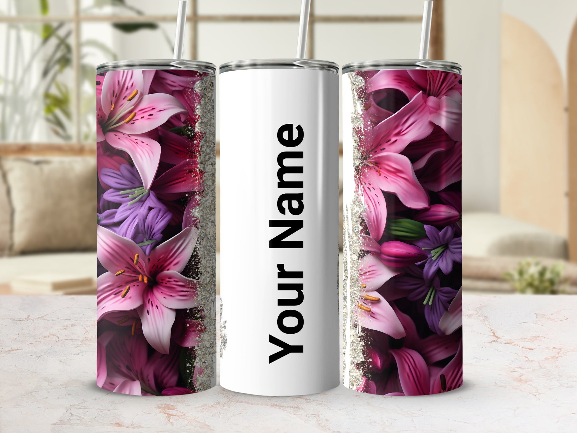 Personalized Floral Design Tumbler with Name Option