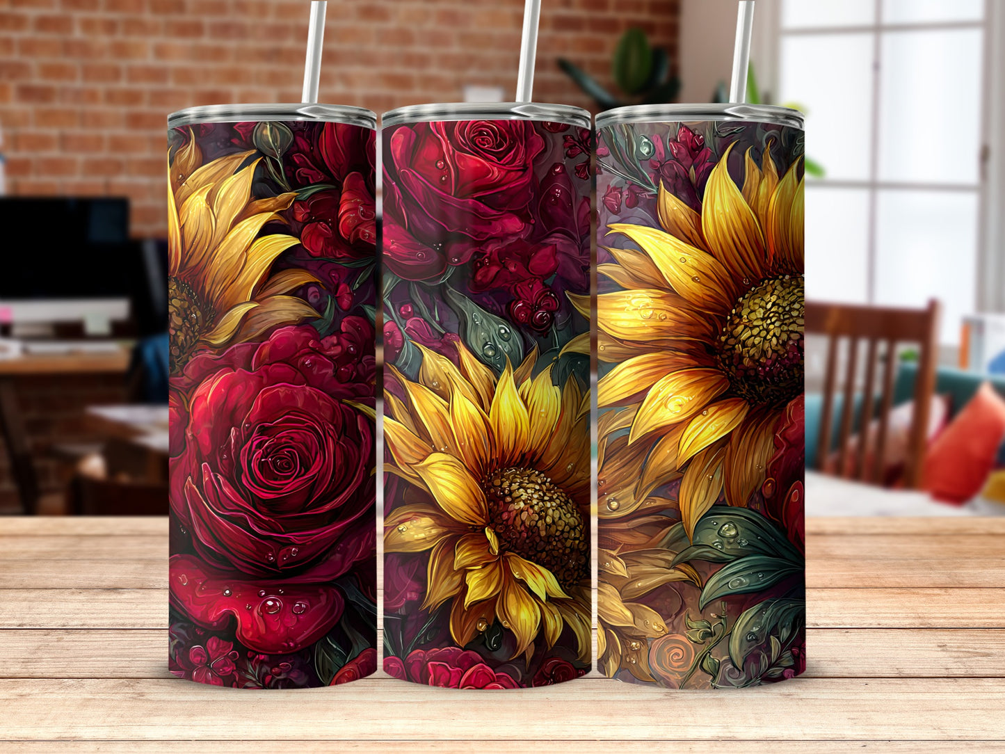 Stylish Sunflower and Rose Artwork Tumbler