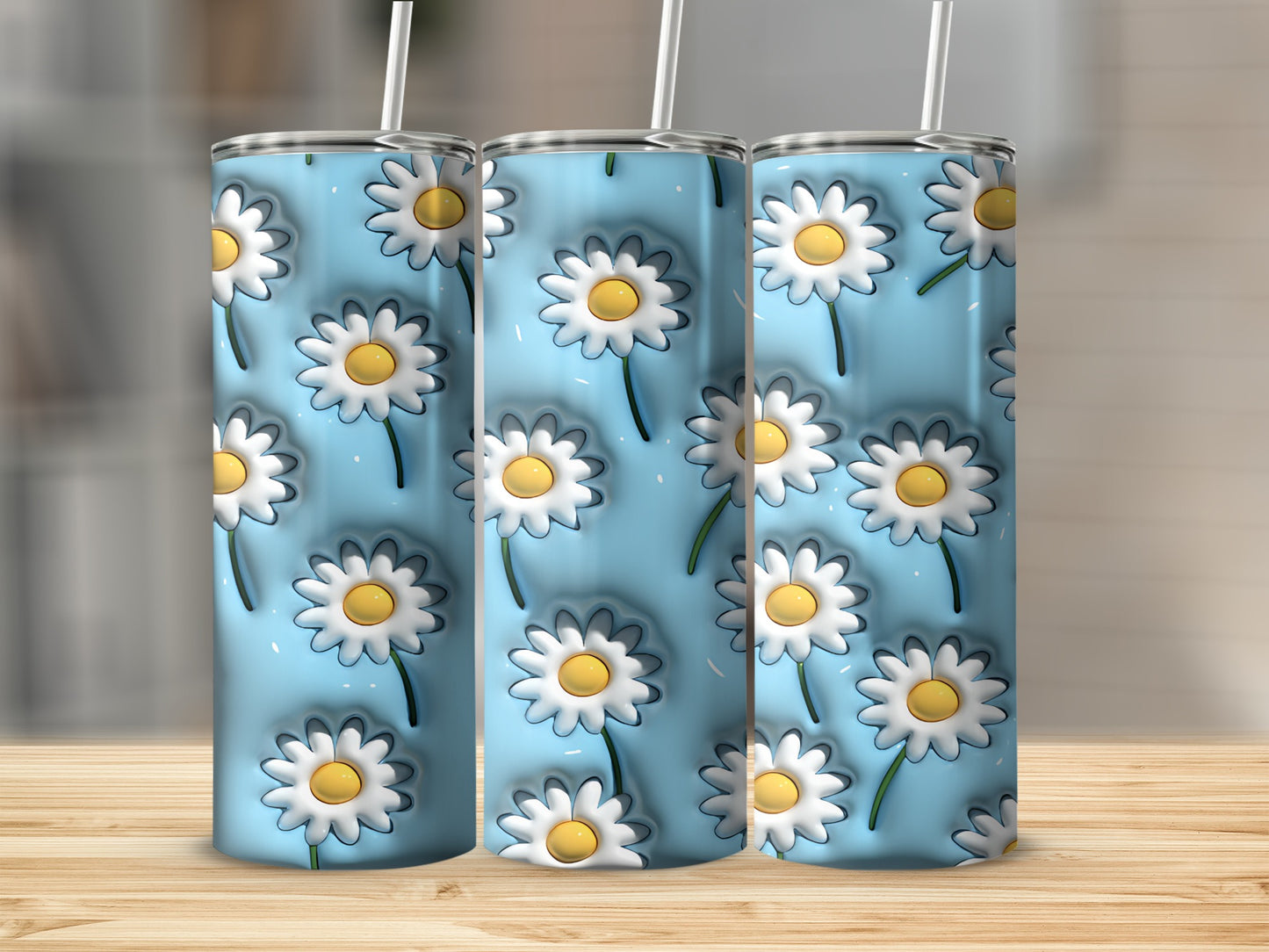 Cute Sky Blue Embossed Daisy Pattern Tumbler product type