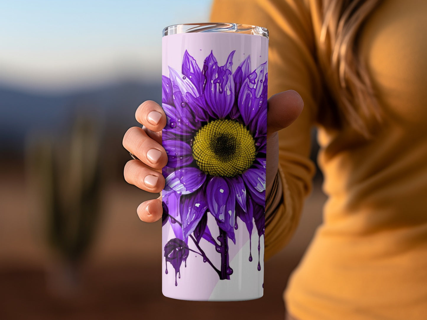 Purple Sunflower Design Insulated Tumbler Cup
