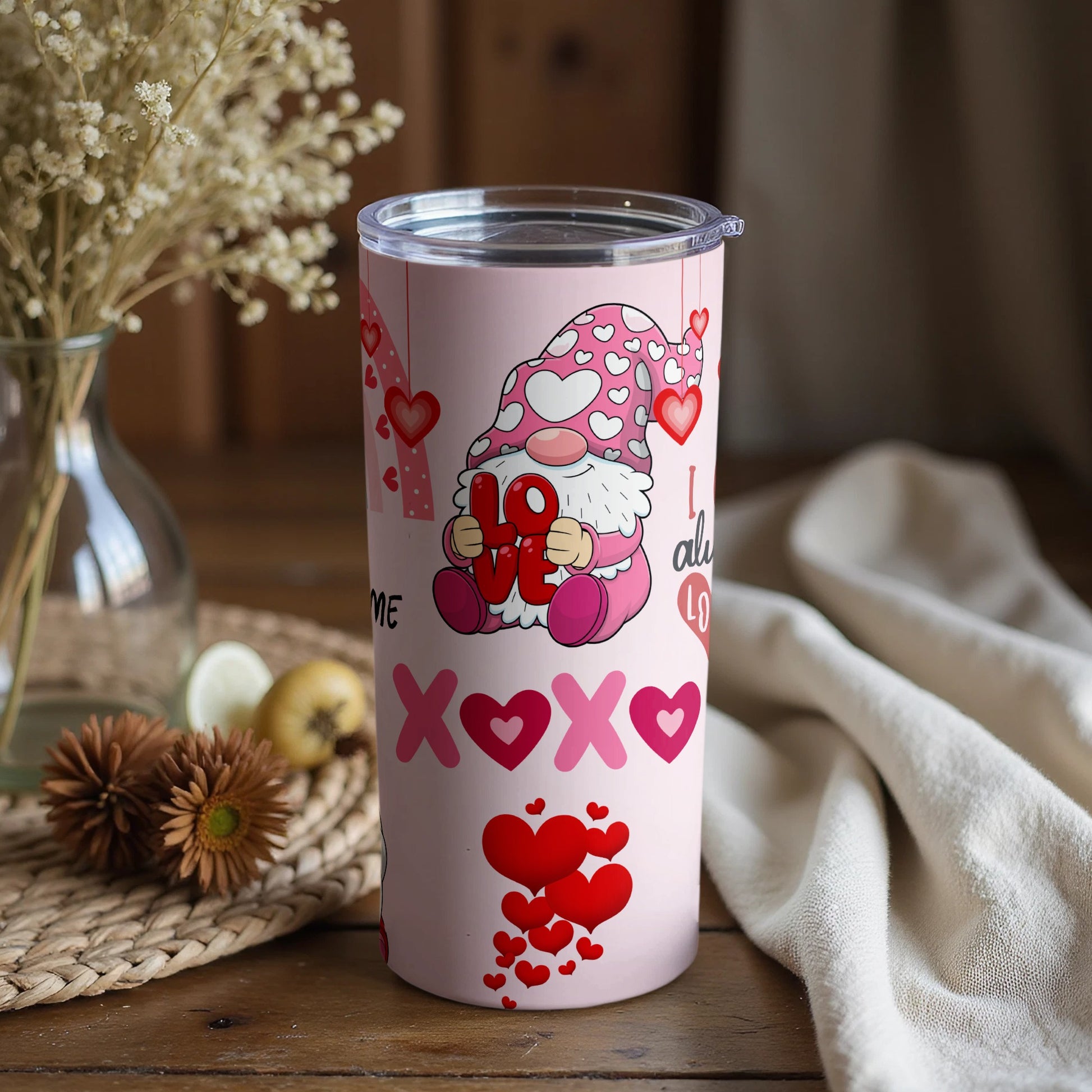 Gnome Love Hearts Valentine's Day Tumbler