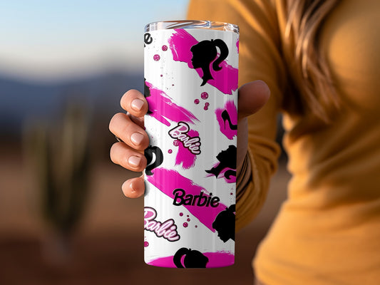 Barbie Silhouettes Pink Stripes Patterned Printed Tumblers