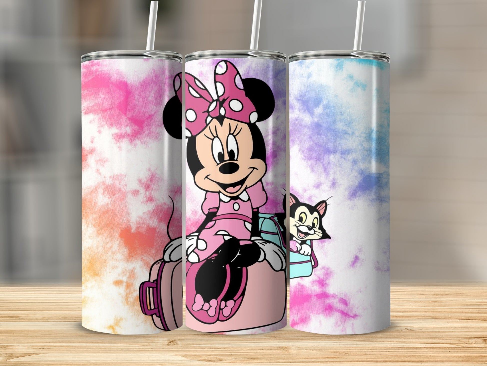 Minnie Mouse and Figaro Tumbler with Colorful Background