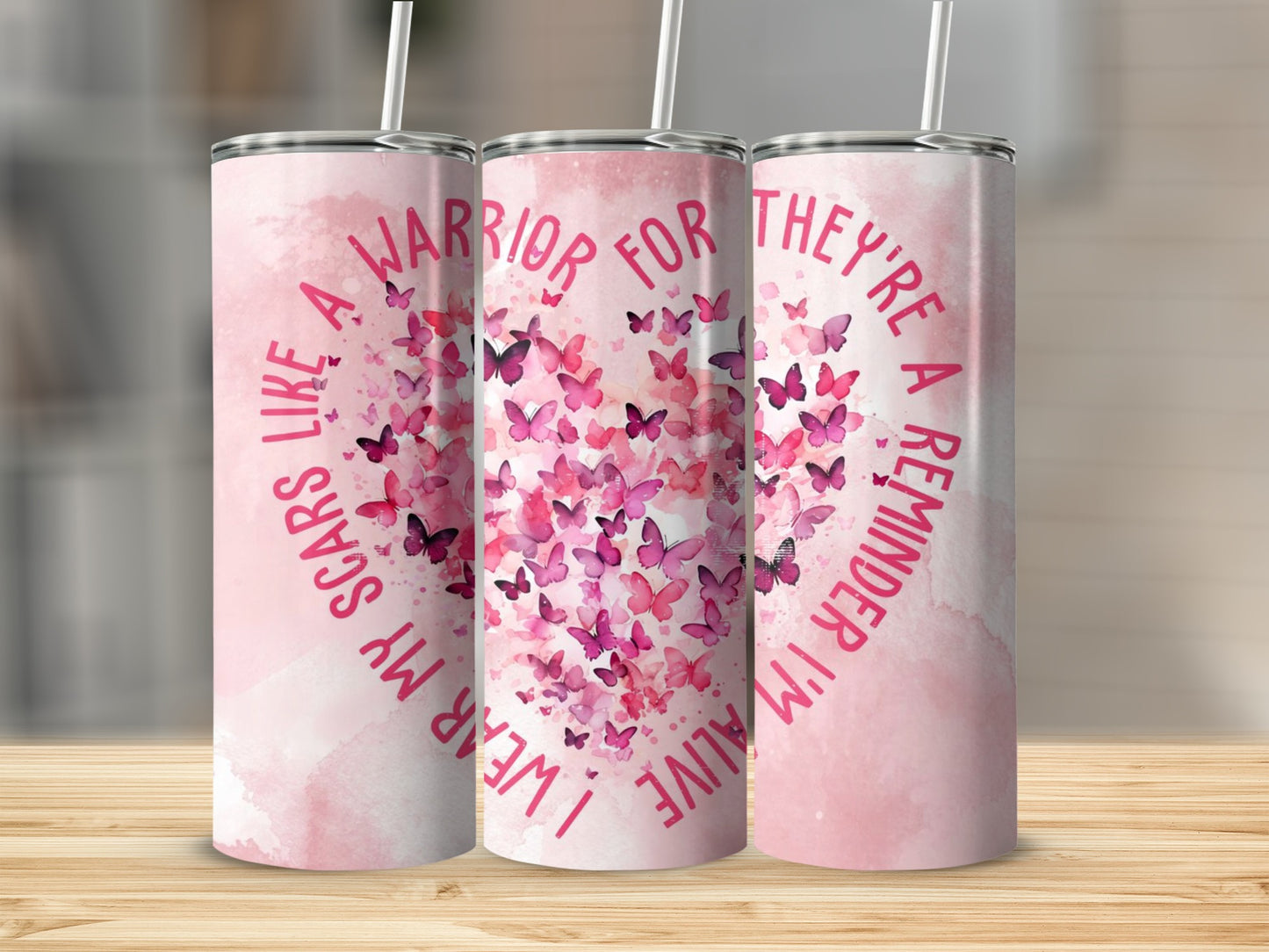 Butterflies and Quotes Pink Tumbler with Straw