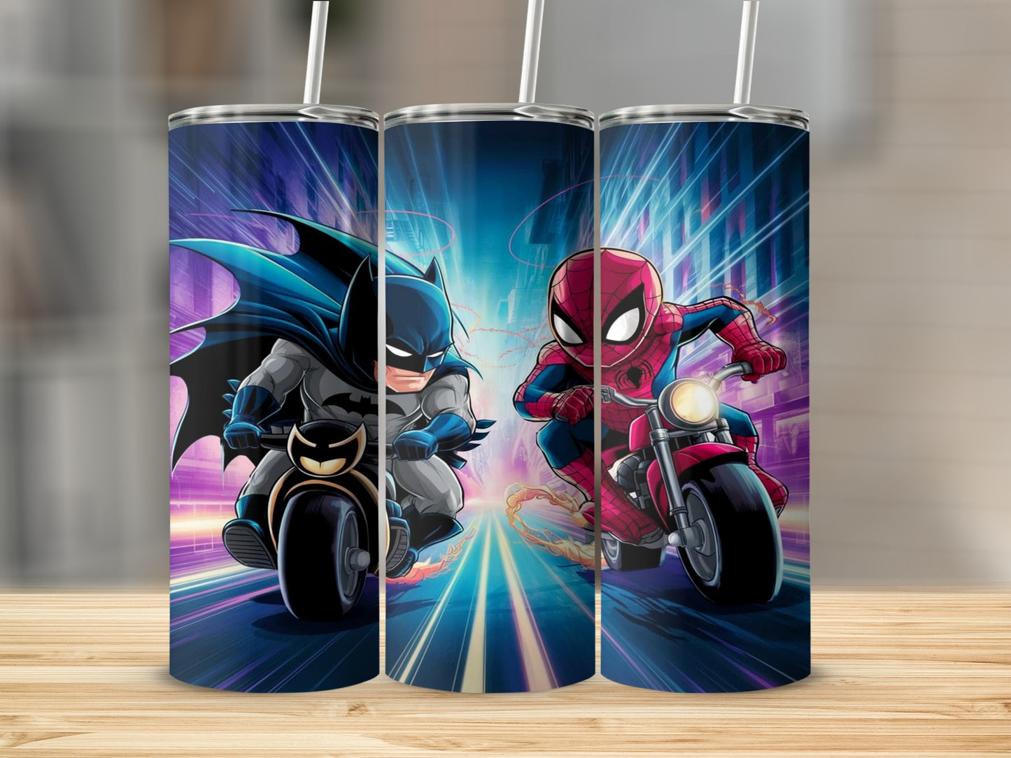 Batman and Spider-Man Racing Graphic Tumbler Cup