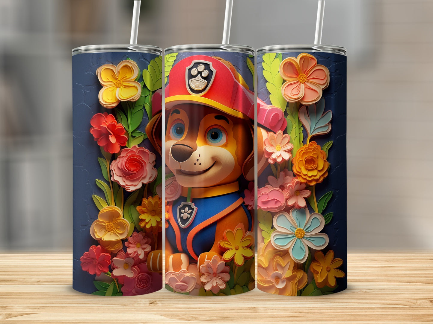 Colorful Dog and Flowers Design Insulated Tumbler