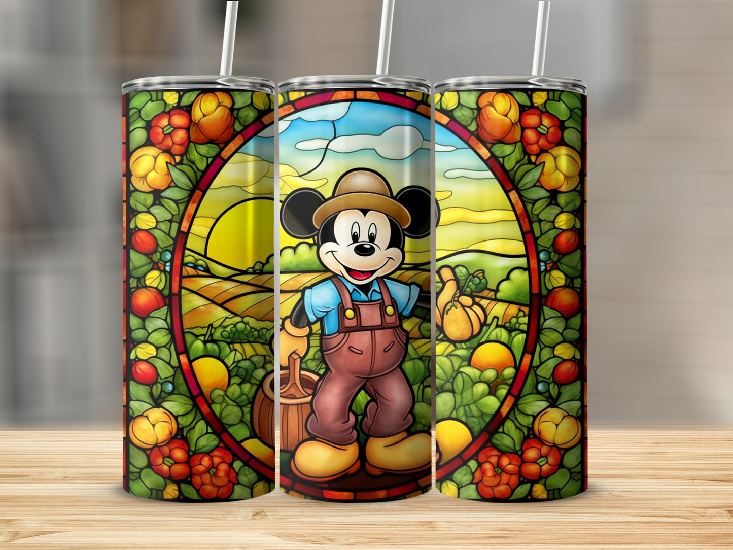 Cute Farmer Character Stained Glass Design Tumbler