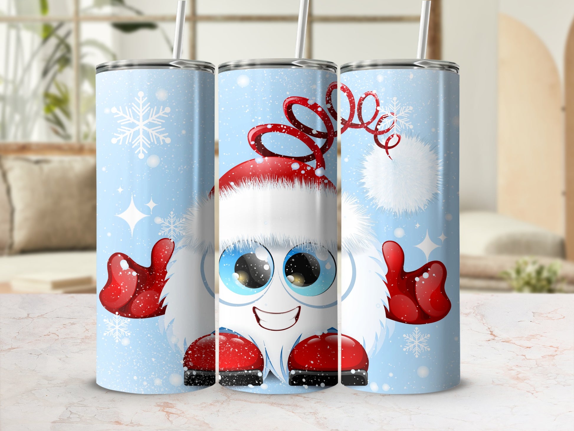 Festive Snowman with Blue Background Tumbler Cup