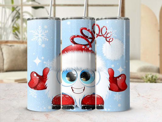 Festive Snowman with Blue Background Tumbler Cup
