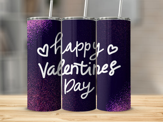 Happy Valentines Day Pink Glitter Tumbler