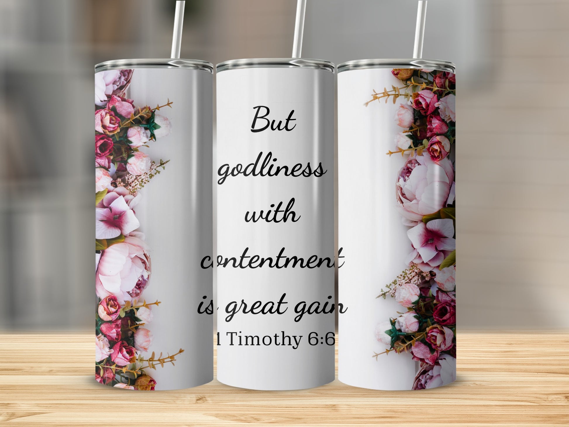 Godliness with Contentment Floral Design Tumbler
