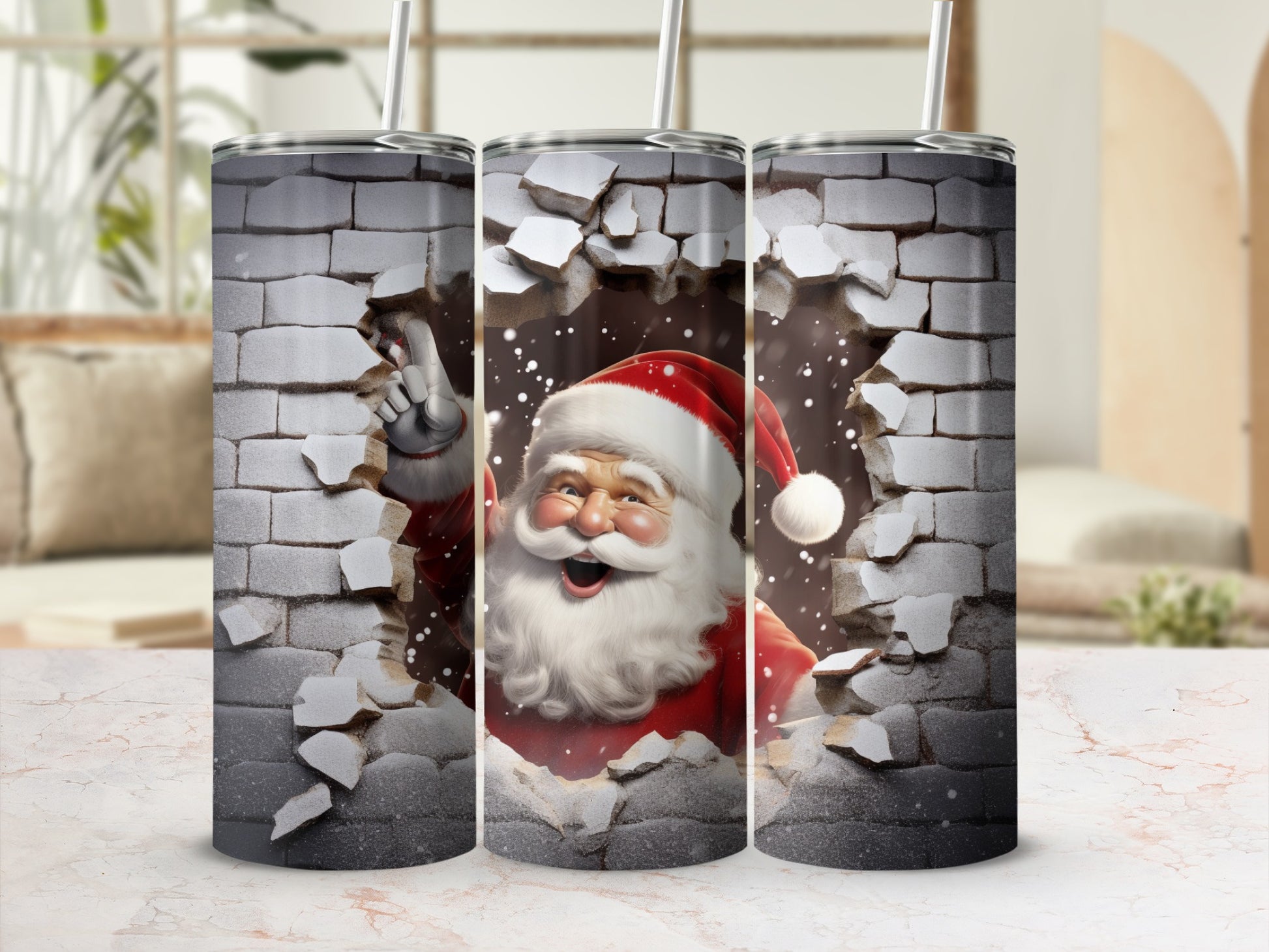 Santa Claus Breaking Through Wall Design Tumbler