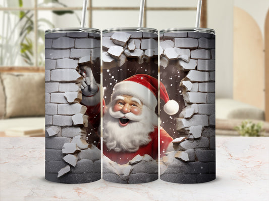 Santa Claus Breaking Through Wall Design Tumbler