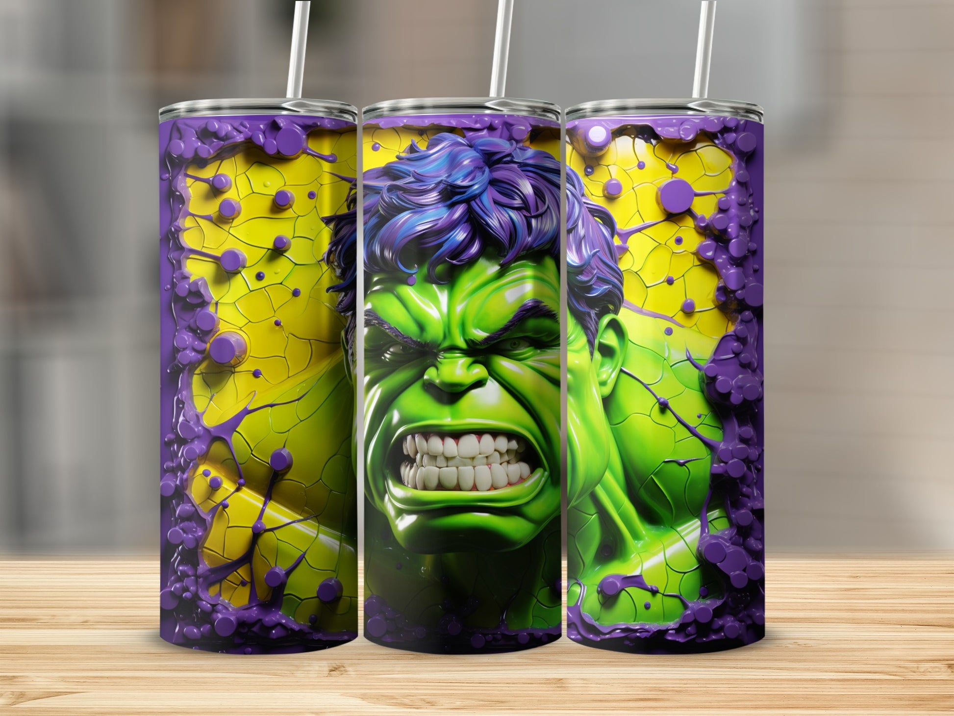 Colorful Green and Purple Superhero Tumbler Cup