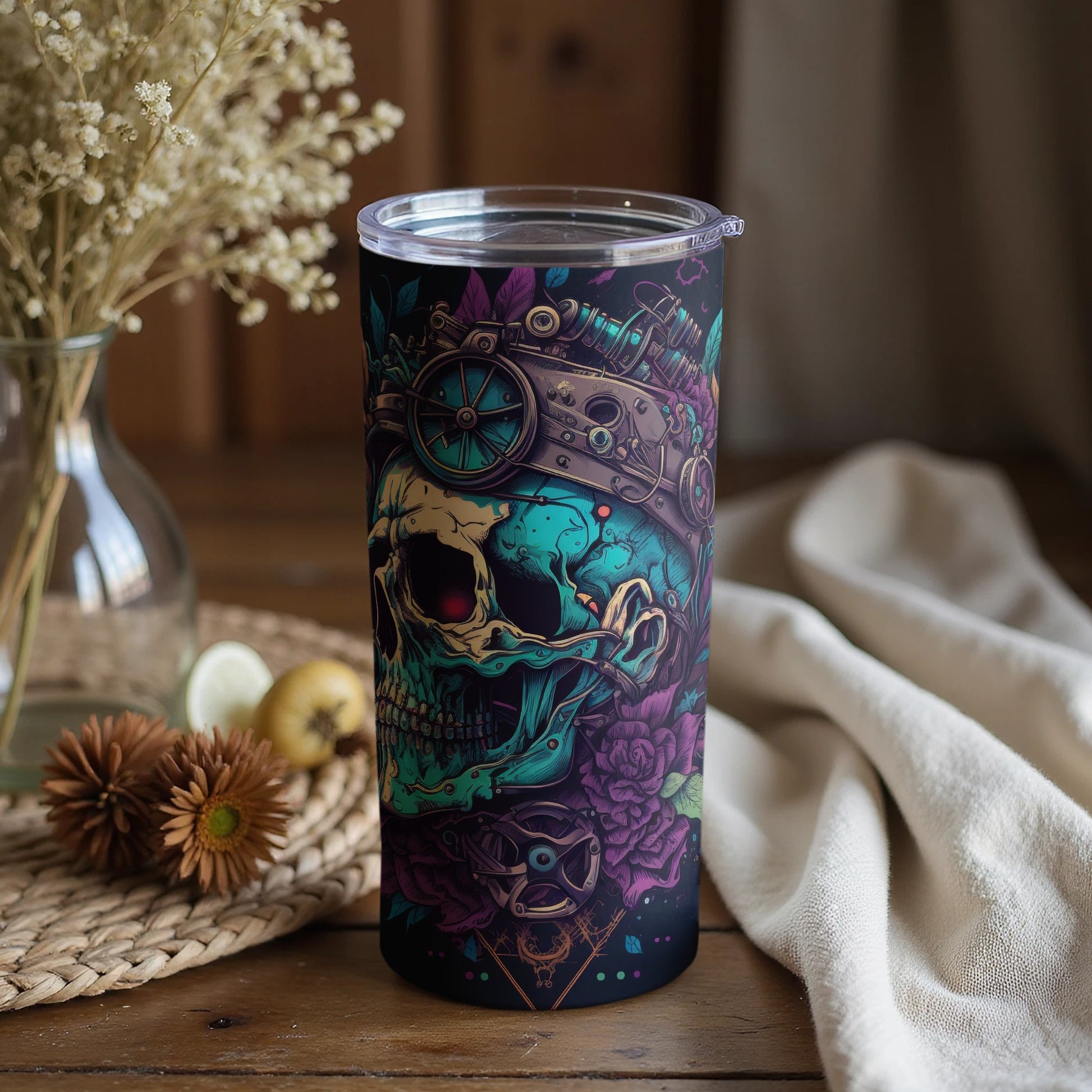 Intricate Skull Design on Tumbler for Everyday Use