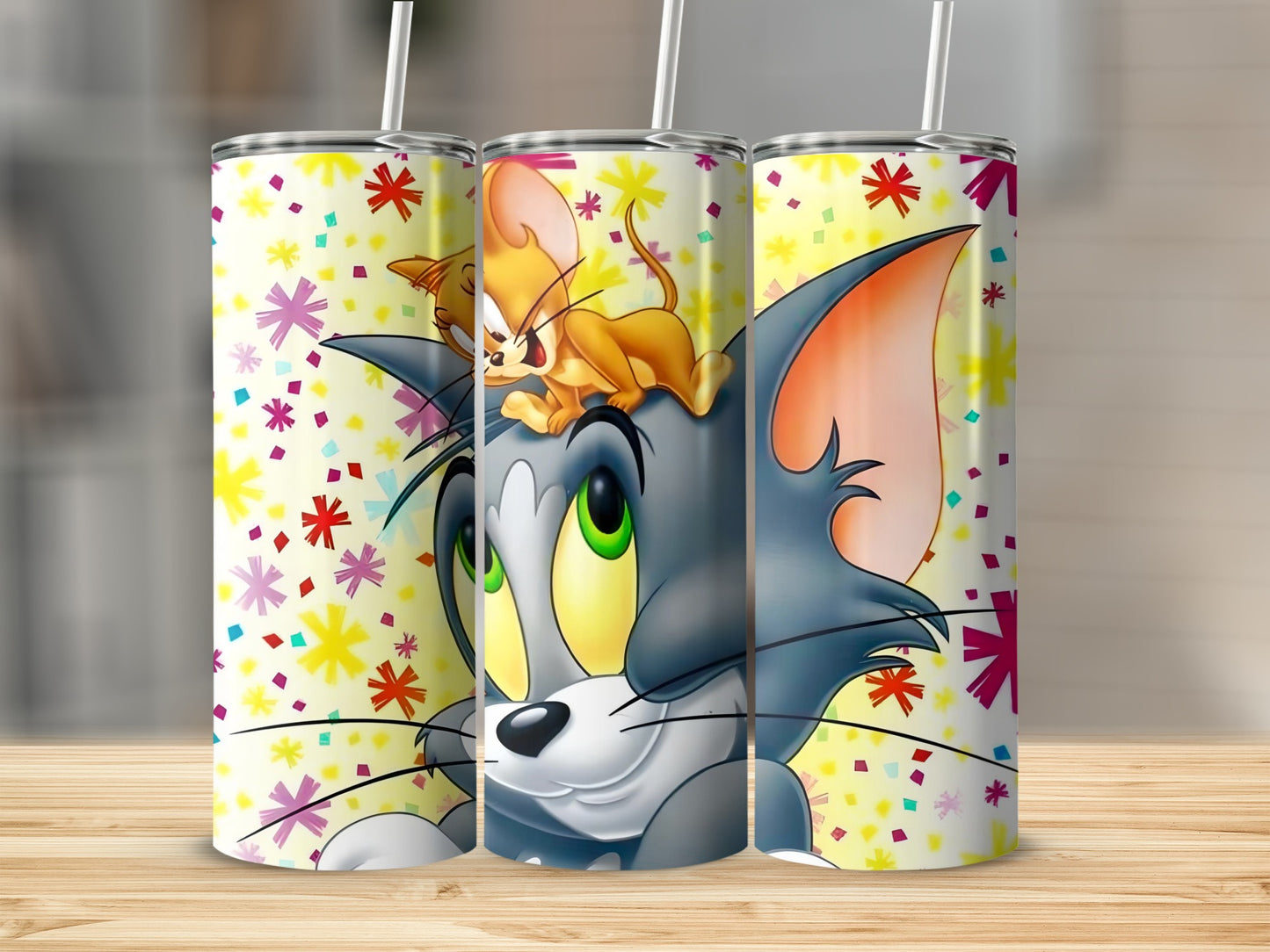 Cartoon Cat and Mouse Confetti Design Tumbler
