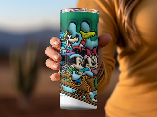 Festive Cartoon Characters on Sleigh Tumbler