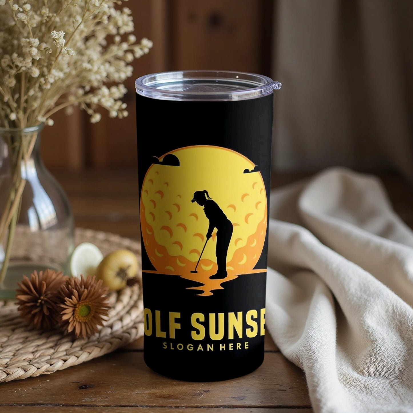 Golf Sunset Tumbler with Customizable Slogan