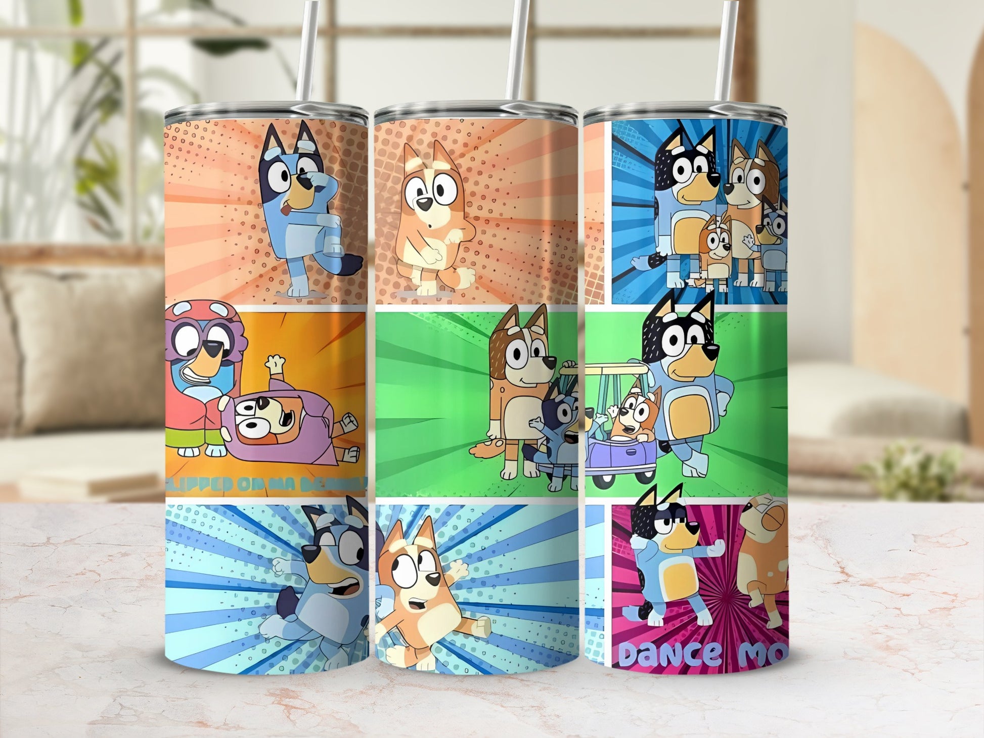Animated Characters Tumbler with Straw Colorful Cartoon Art