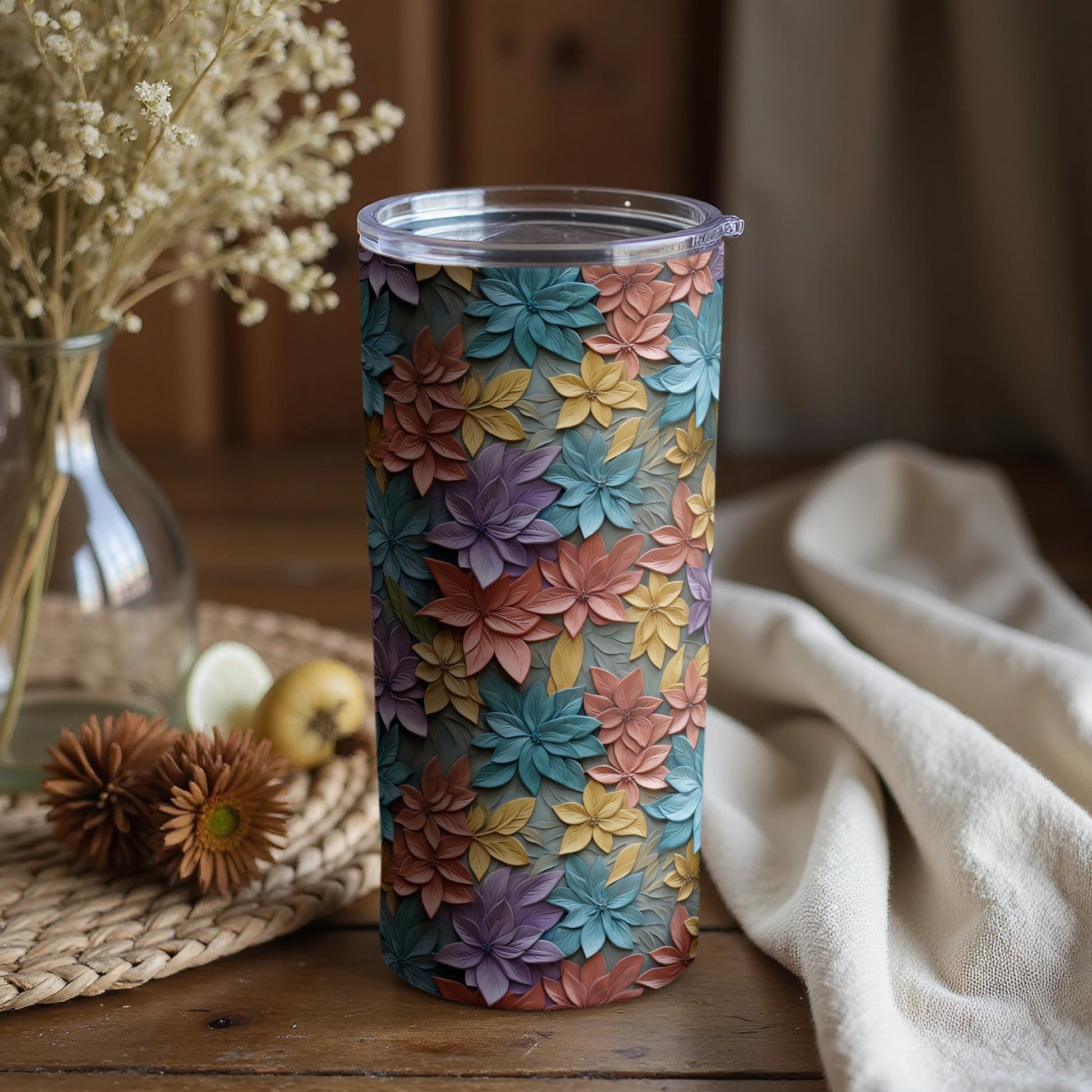 Colorful Floral Design Tall Insulated Tumbler