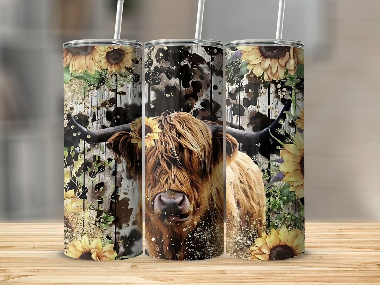 Highland Cow Sunflower Art Tumbler Stainless Steel