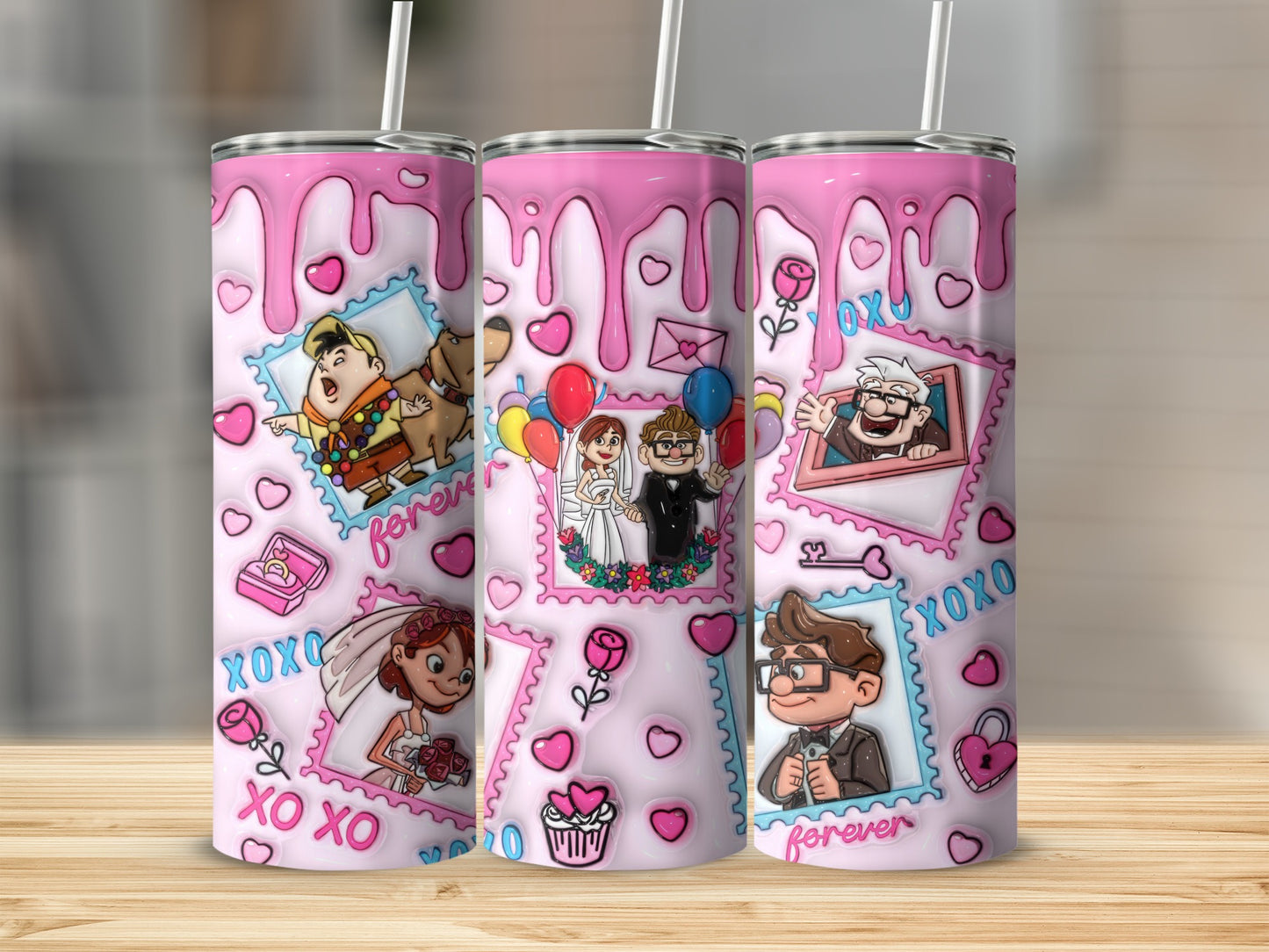 Cute Pink Tumbler with Cartoon Characters Forever