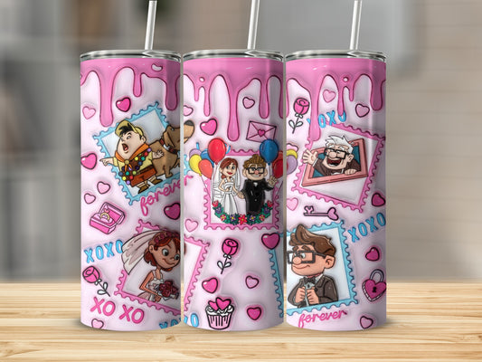 Cute Pink Tumbler with Cartoon Characters Forever