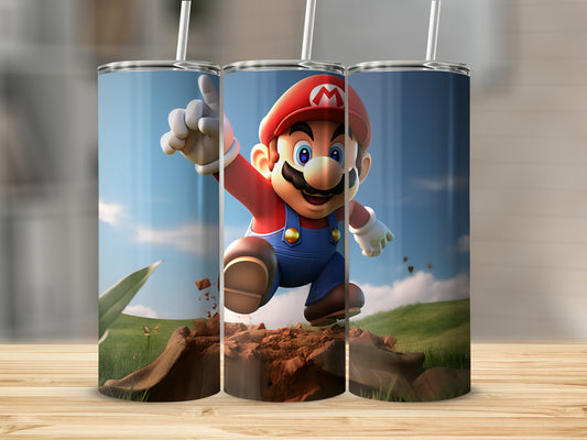 Mario Jumping with Fist Raised Action Scene Tumbler