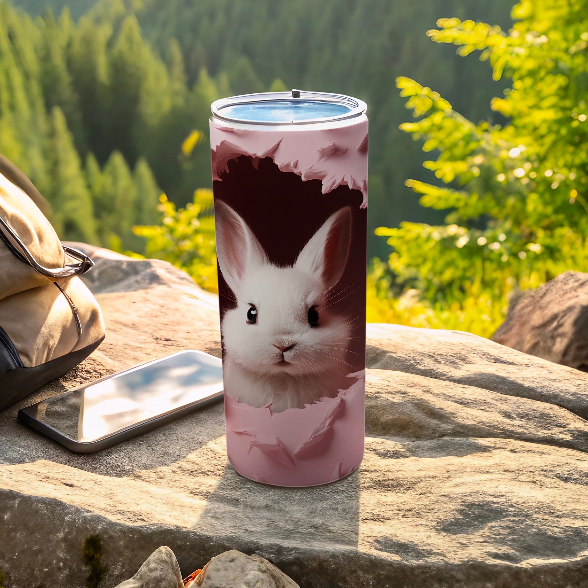Adorable White Bunny Stainless Steel Tumbler