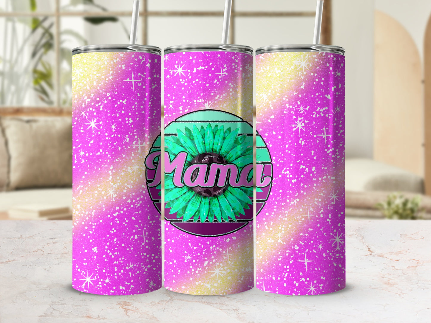 Bright Glittery Mama Design Tumbler for Moms