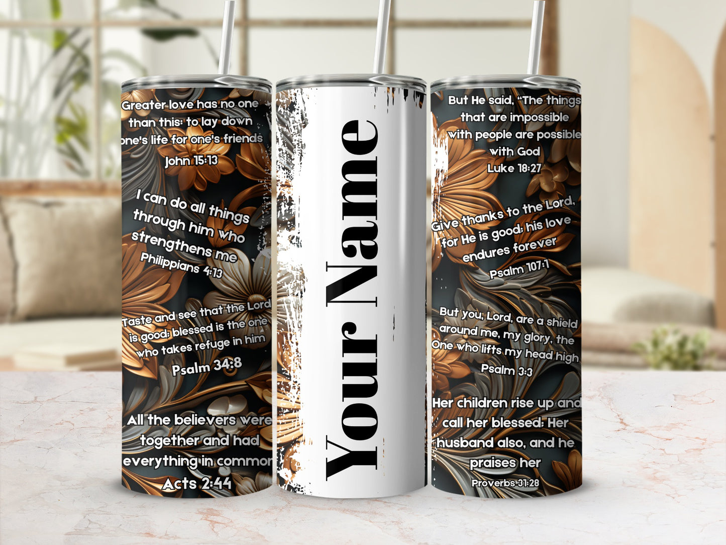 Inspirational Floral Design Insulated Tumbler with Straw