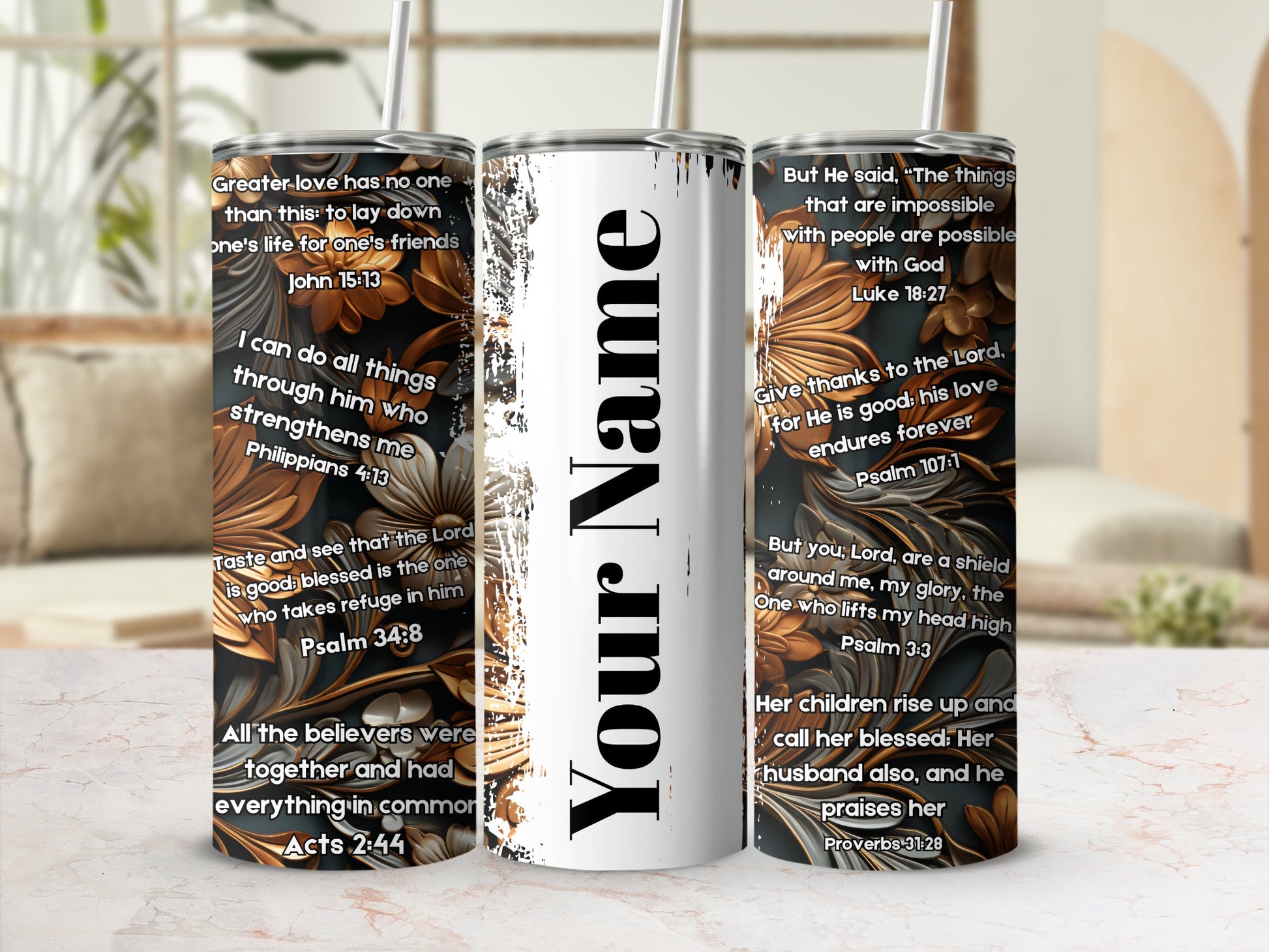 Inspirational Floral Design Insulated Tumbler with Straw