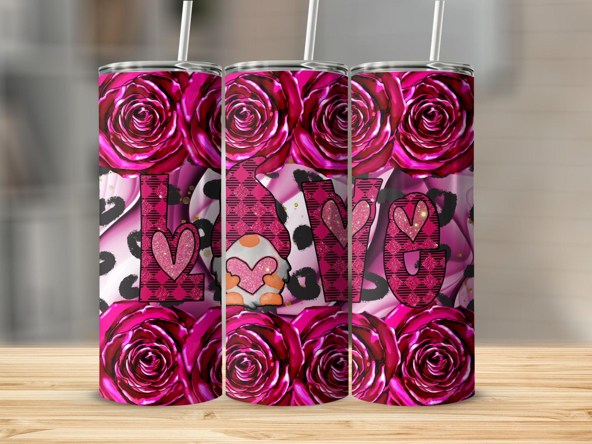 Vibrant Love Roses and Hearts Tumbler Cup