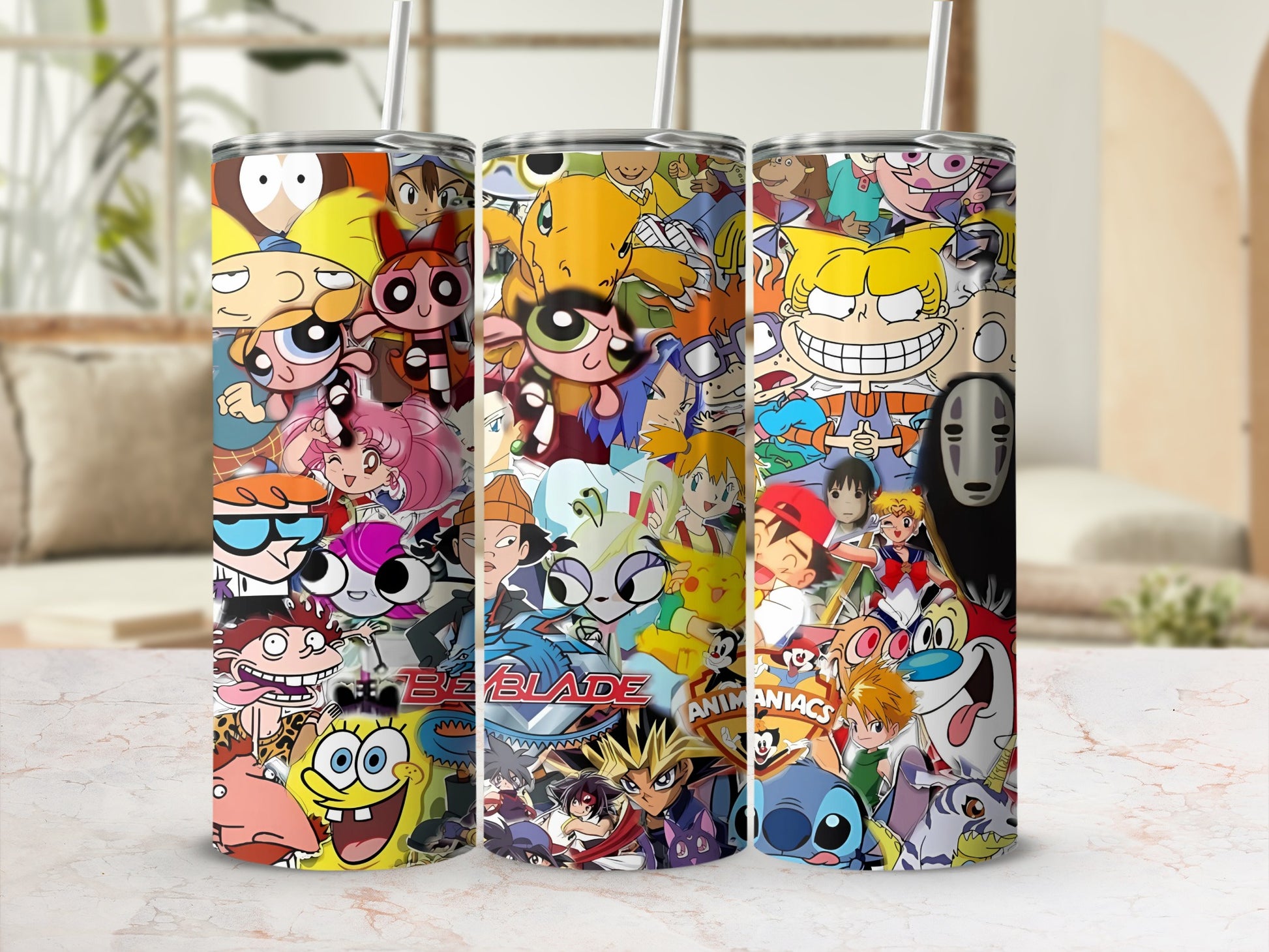 Retro Cartoon Characters Collage Tumbler Cup