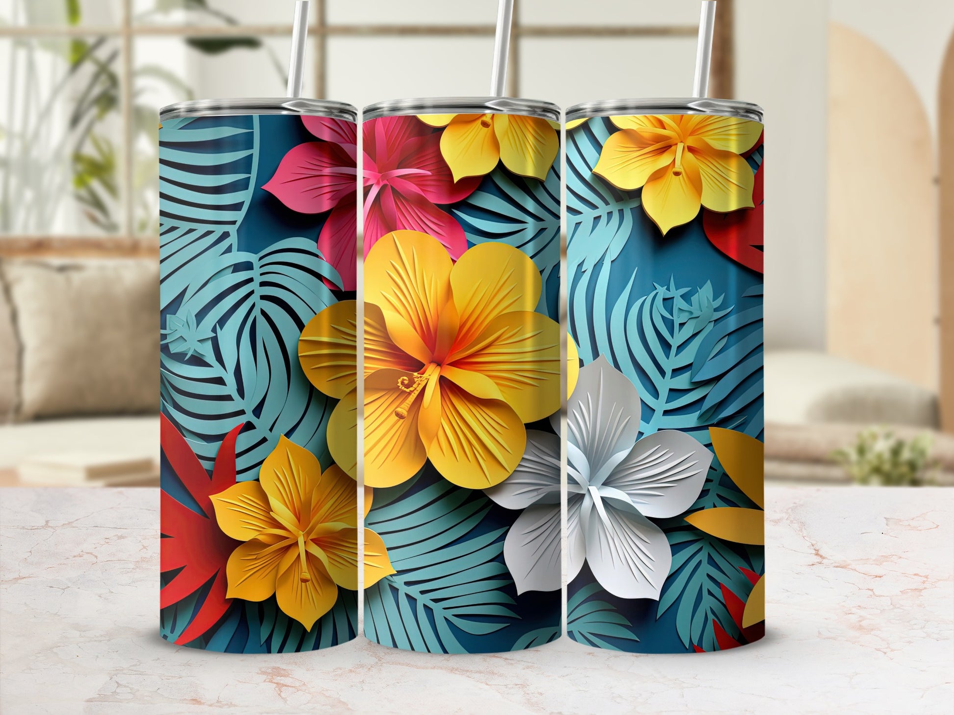Tropical Floral Design Insulated Travel Tumbler